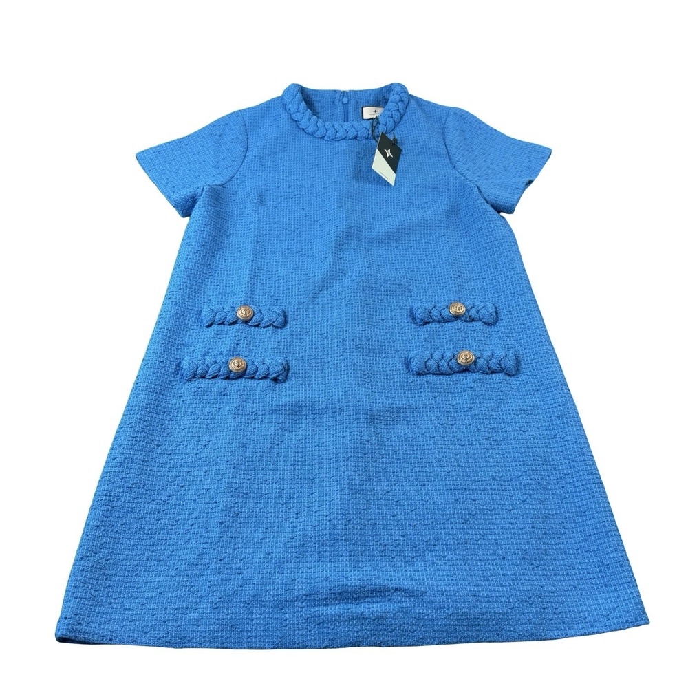 Tuckernuck Jackie Malibu Blue Tweed Braided Trim Shift Dress Size XL NWT
